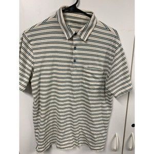 Patagonia Mens Small Peach White Striped Short Sleeve Organic Cotton Polo‎ Shirt